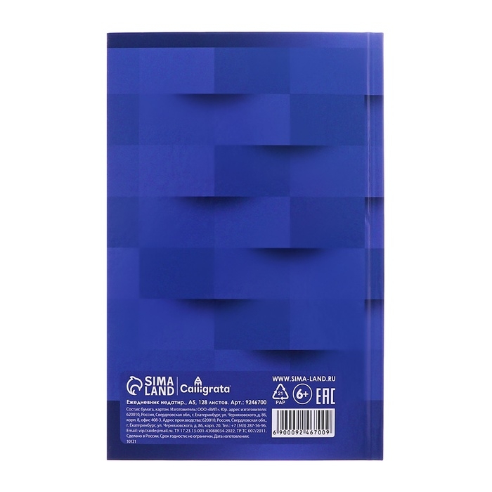 Ежедневник недатированный А5, 128 листов Ежедневник недатированный А5, 128 листов "СИНИЙ", твёрдая обложка, глянцевая ламинация