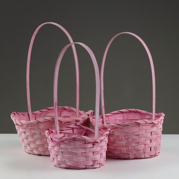 Набор корзин, 19х7,5х9,5/31 см, 22х9х11/34 см, 24х9х11,5/35 см, 3 шт, розовые, бамбук Набор корзин, 19х7,5х9,5/31 см, 22х9х11/34 см, 24х9х11,5/35 см, 3 шт, розовые, бамбук