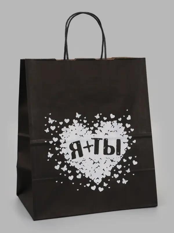 Пакет подарочный &laquo;Я+ТЫ= Любовь&raquo;, 24&times;14&times;28 см, крафт