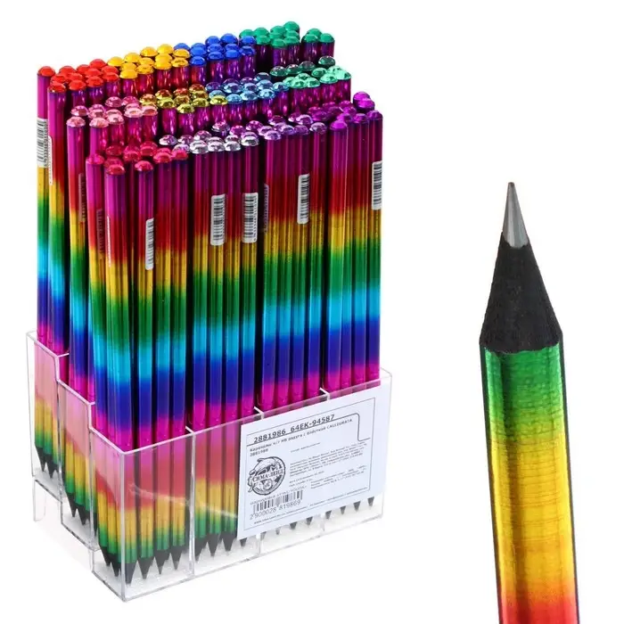 Карандаш чернографитный «Радуга» твёрдость НВ, голография, заточенный, со стразой Карандаш чернографитный «Радуга» твёрдость НВ, голография, заточенный, со стразой