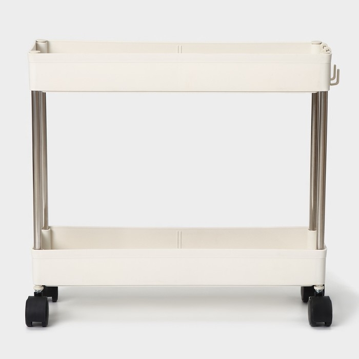 Этажерка 2-х ярусная на колёсах, 40×13×31 см, цвет белый Этажерка 2-х ярусная на колёсах, 40×13×31 см, цвет белый