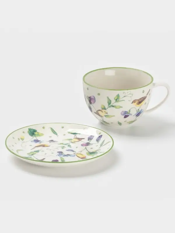Сервиз чайный Доляна &laquo;Зелёный сад&raquo;, 12 предметов: 6 чашек 220 мл, 6 блюдец d=13 см, фарфор