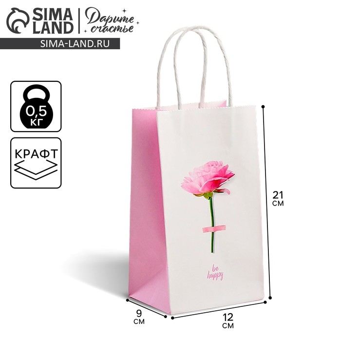 Пакет подарочный крафт, упаковка, «Be happy», 12 х 21 х 9 см Пакет подарочный крафт, упаковка, «Be happy», 12 х 21 х 9 см