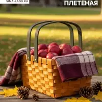 Корзина плетёная для хранения, 28&times;23&times;16 см, ручка h=15 см, деревянная, коричневая, Greengo