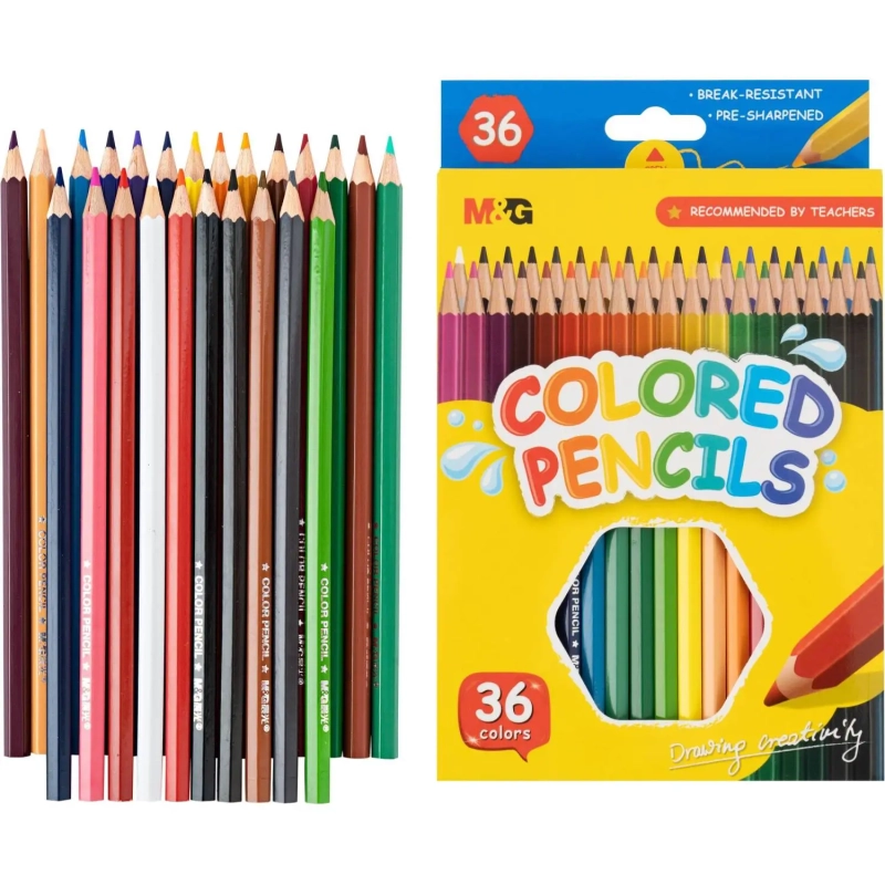 Карандаши цветные M&G   деревянные шестигранные, 36 цв в наборе