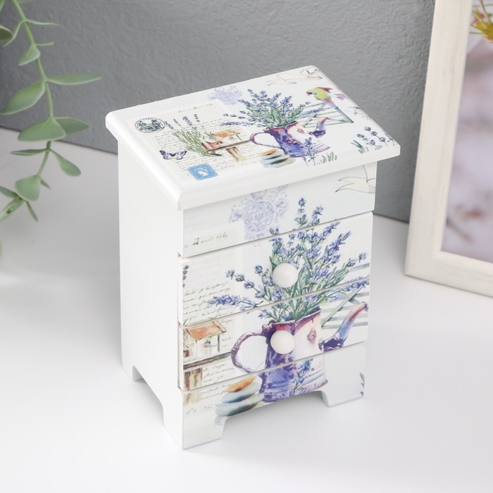 Шкатулка дерево 3 ящика  Шкатулка дерево 3 ящика "Кувшин с лавандой" 6,5х9х12 см