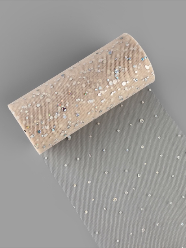 Фатин с блёстками, 15 см, 23 ± 1 м, 11 ± 1 г/кв.м, цвет бежевый №37 Фатин с блёстками, 15 см, 23 ± 1 м, 11 ± 1 г/кв.м, цвет бежевый №37