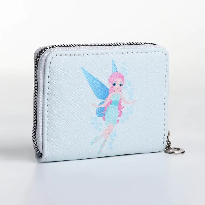 Кошелёк на молнии, отдел для карт, для монет, светло-голубой