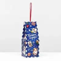 Коробка новогодняя подарочная складная «Новогодица синий» 9.5×9.5×25 см