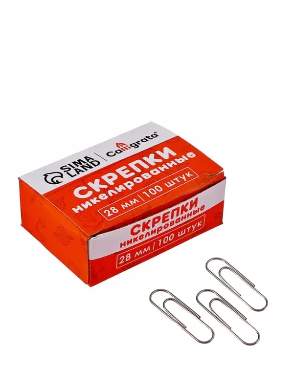 Скрепки 28мм никелированные в картонной коробке 100 штук Скрепки 28мм никелированные в картонной коробке 100 штук