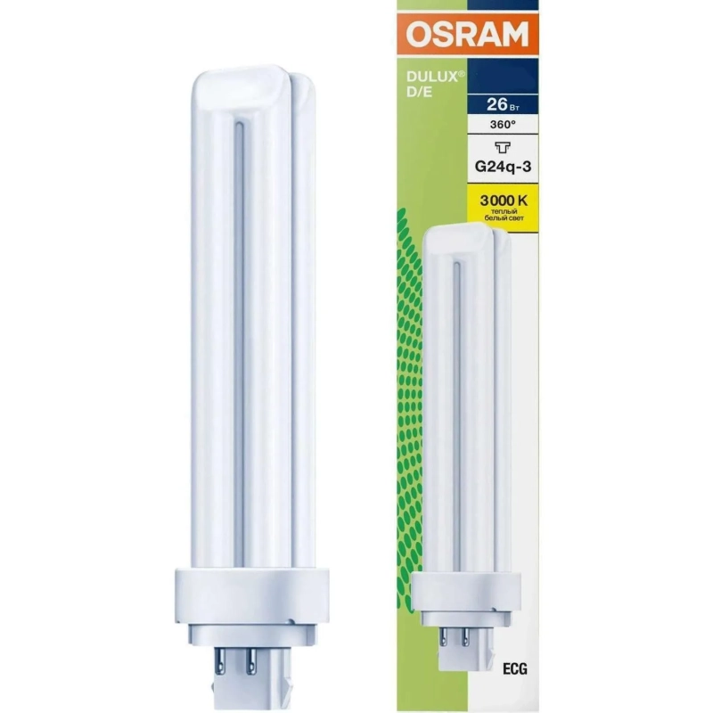 Лампа люминесцентная компактная DULUX D/E 26Вт/830 G24q-3 OSRAM (122439)