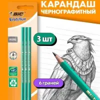 Набор карандашей чернографитных BIC. Evolution, 3 штуки, НВ, шестигранные, пластиковые, зелёный корпус