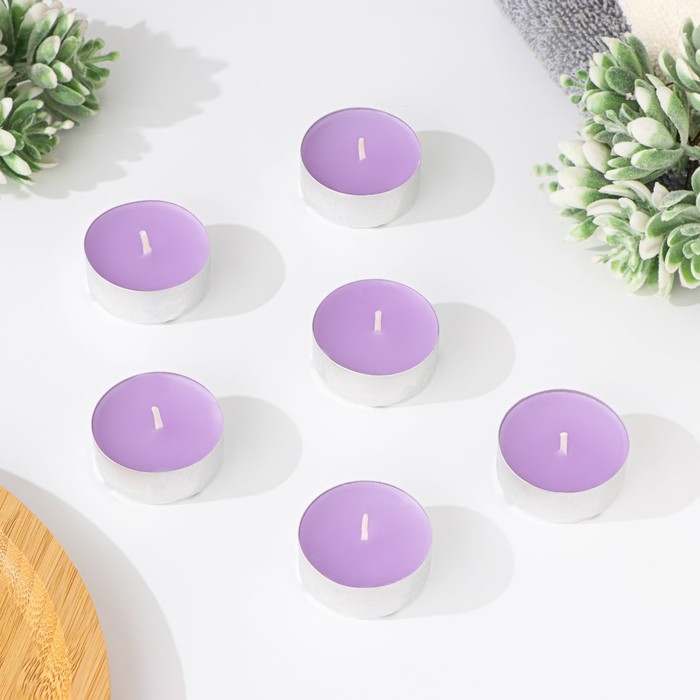Набор чайных свечей ароматических в термоусадке Набор чайных свечей ароматических в термоусадке "Лаванда", 3,8х1,6 см, 3,5 ч, 12 г, 20 штук