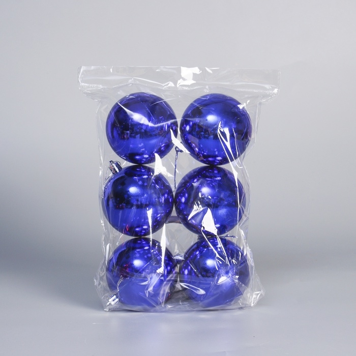 Набор шаров пластик d-8 см, 6 шт Набор шаров пластик d-8 см, 6 шт "Винтажный глянец" синий