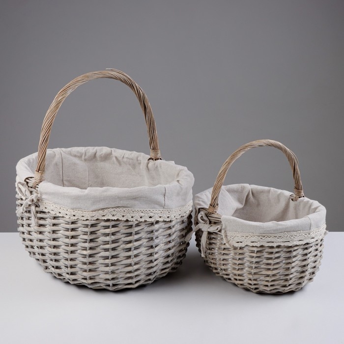 Набор корзин, 2 шт, 40×30×20/40 см, 28×21×14/27 см, ива, текстиль Набор корзин, 2 шт, 40×30×20/40 см, 28×21×14/27 см, ива, текстиль