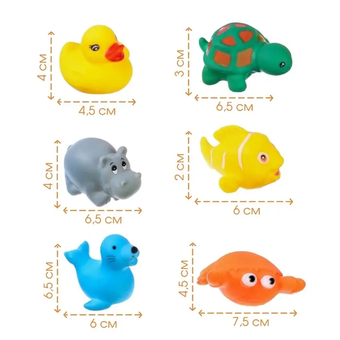 Резиновые игрушки для ванны Крошка Я &laquo;Морские животные&raquo;, с пищалкой, в наборе 6 шт., виды МИКС