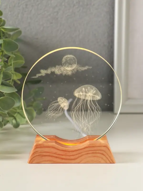 Сувенир стекло свет Сувенир стекло свет "Диск. Медузы" 5хLED d=10 см, USB 10х4х11,4 см