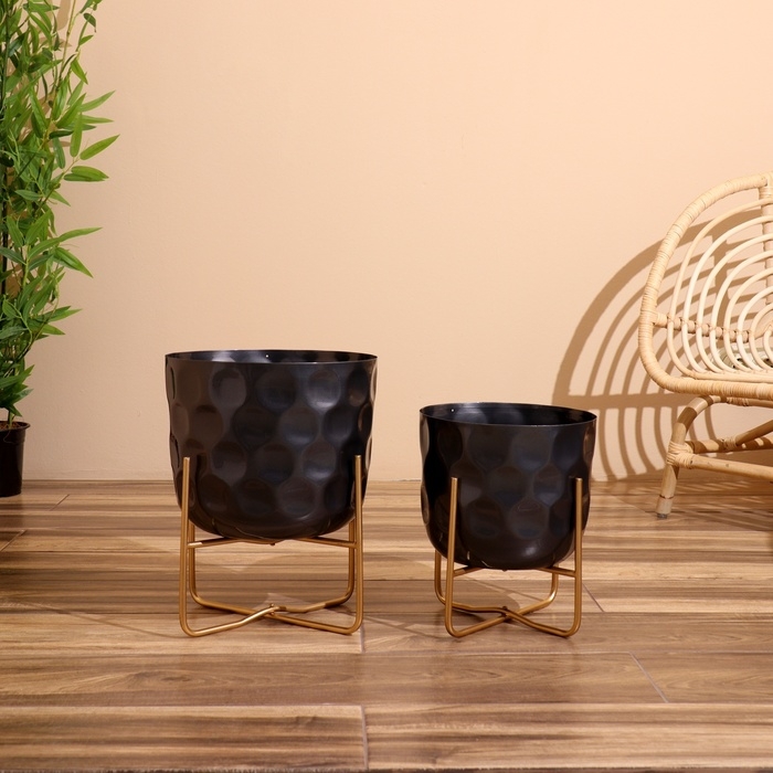 Кашпо на подставке  Кашпо на подставке "Хани" металл (набор 2 шт), диаметр 30 и 25 см