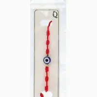 Браслет-оберег &laquo;Красная нить&raquo; узел/бусина/глаз,  цвет красно-бело-синий в золоте