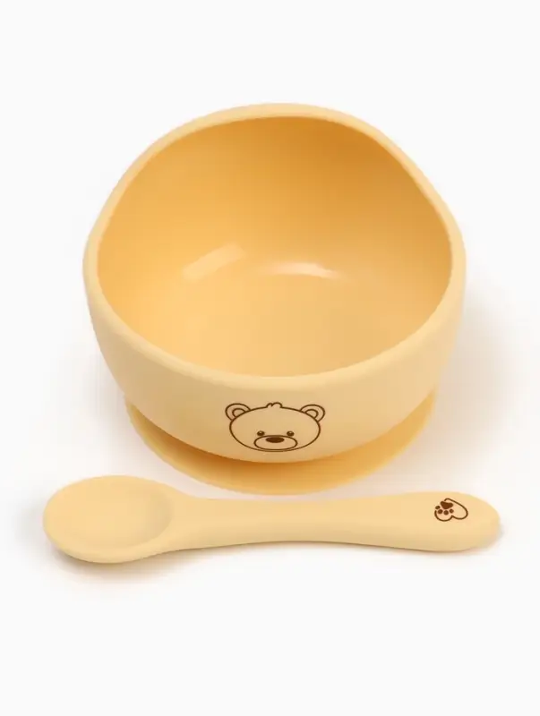 Тарелка детская на присоске и ложка, молочный, Mum&Baby