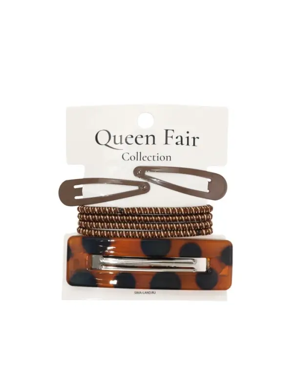 Набор для волос QF &laquo;Флоренс лео&raquo;, 4 резинки 6.5 см, заколка - автомат МИКС 8 см, 2 заколки 4.5 см, коричневый