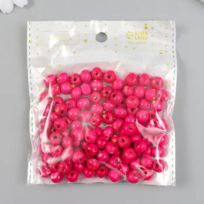 Бусины для творчества дерево "Ярко-розовые" d=0,8 см набор 20 гр