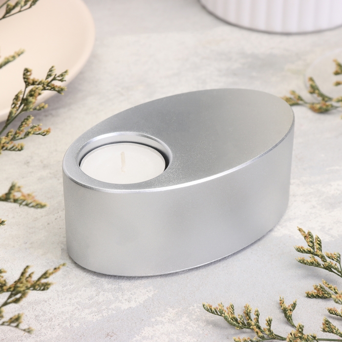 Подсвечник Подсвечник "Узкий овал. Мрамор" из гипса,11,5х7х4см,серебро