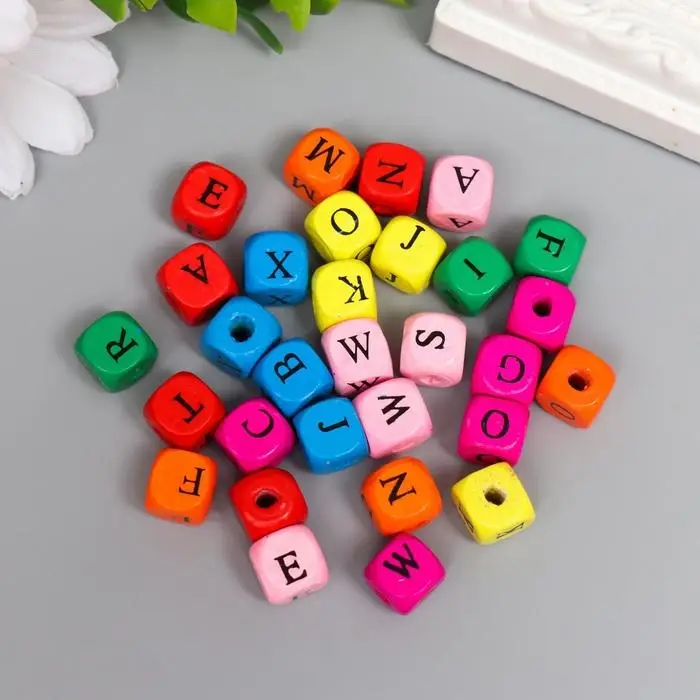 Бусины для творчества дерево  Бусины для творчества дерево "Алфавит на кубиках" набор 30 шт 1х1 см