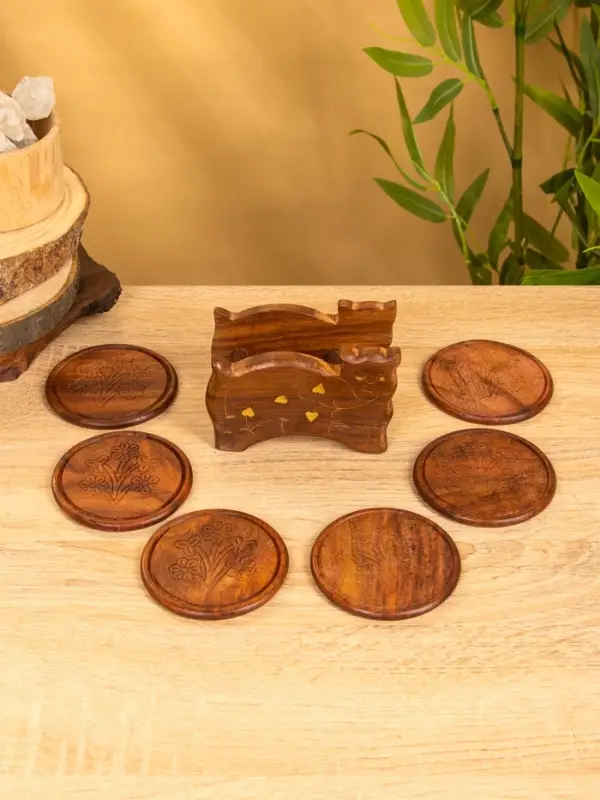 Подставка под горячее  Подставка под горячее "Кошка" (набор 6 шт), 11,5х13х6,5 см, дерево шишам