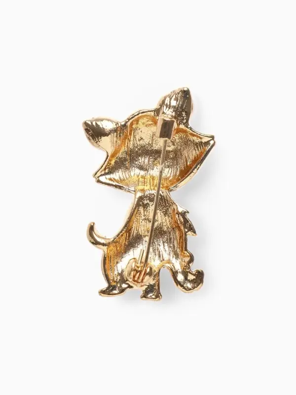 Брошь &laquo;Котенок&raquo;, взъерошенный, белая в золоте