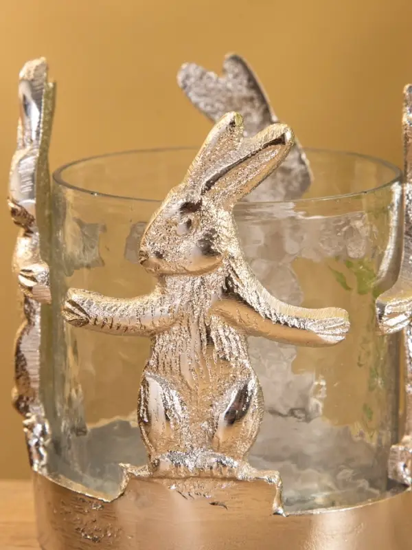 Подсвечник со стеклом &laquo;Влюбленные зайцы&raquo;, 8.5&times;8.5&times;9 см, алюминий