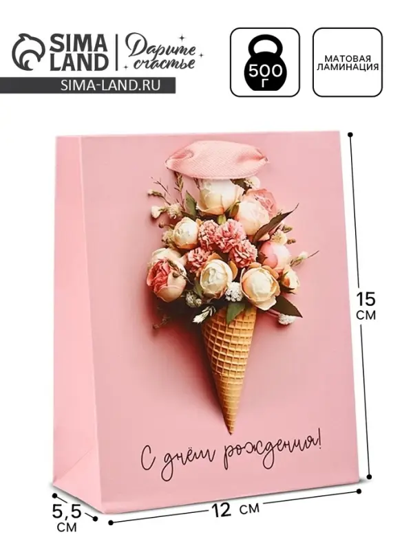 Пакет ламинированный «С Днём рождения», цветы, S 12 х 5.5 х 15 см Пакет ламинированный «С Днём рождения», цветы, S 12 х 5.5 х 15 см