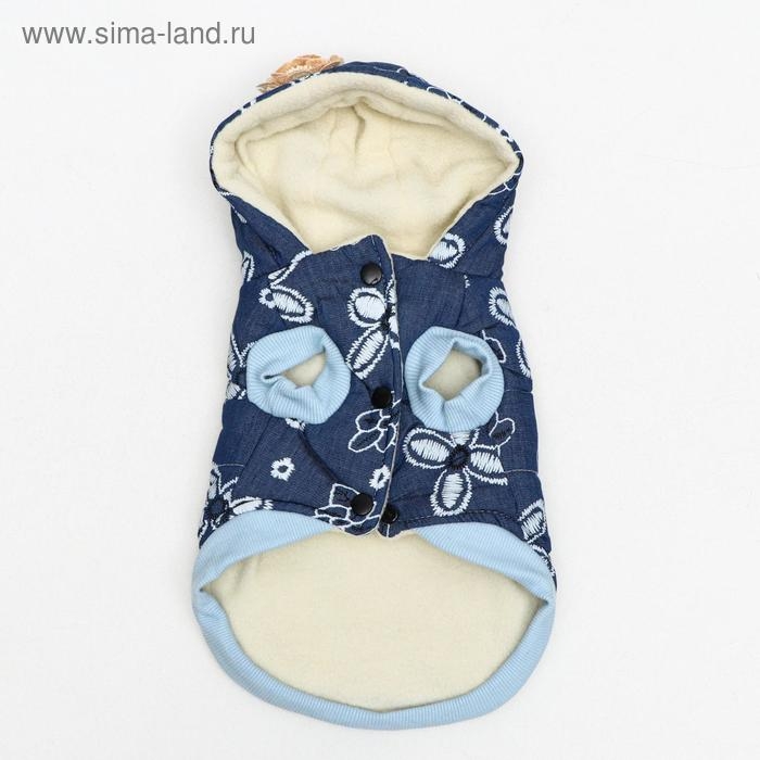 Куртка для собак с цветами, XXL (ДС 40 см, ОШ 35 см, ОГ 55 см), тёмно-синяя Куртка для собак с цветами, XXL (ДС 40 см, ОШ 35 см, ОГ 55 см), тёмно-синяя