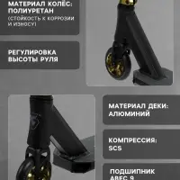 Самокат трюковой GRAFFITI Advanced 24, колёса PU 100 мм, SCS компрессия, ABEC 9 Chrome, чёрный
