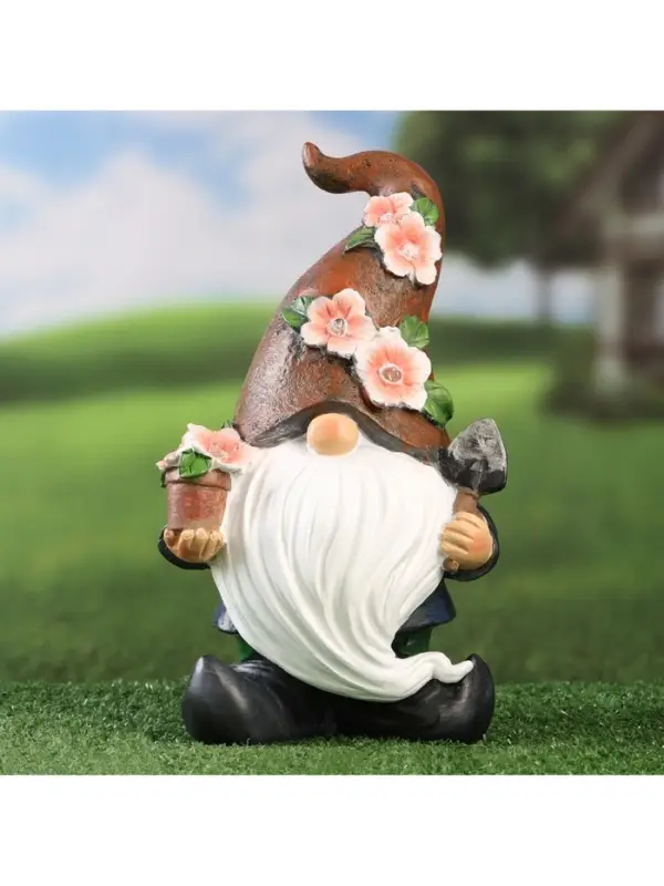 Садовая фигура - фонарь из полистоуна &laquo;Гном садовод&raquo;, 16&times;13&times;27 см, Greengo