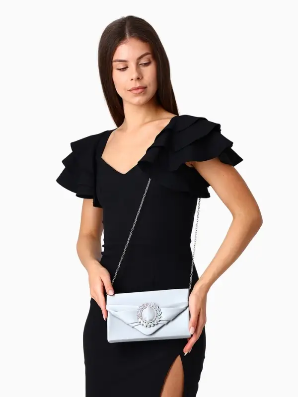 Сумка-клатч женская вечерняя на магните, на цепочке, с декоративной пряжкой, серебристая