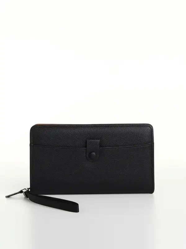 Портмоне-клатч мужской на молнии, с ручкой, наружный карман, чёрное