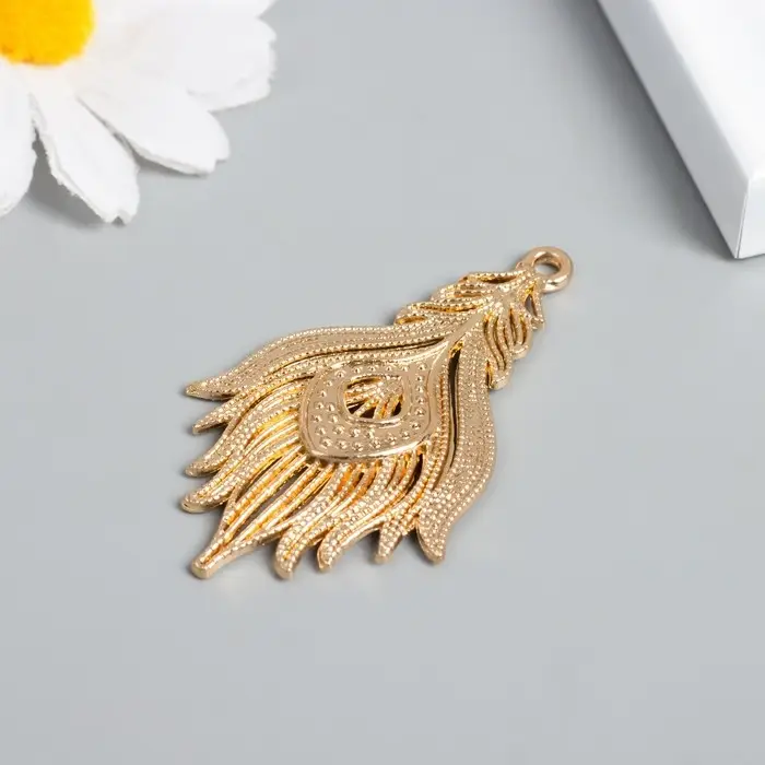 Металлический элемент, декоративная подвеска «Арт Узор. Перо», 5.5×3.3 см, МИКС