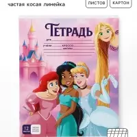 Тетрадь 12 листов, частая косая линейка &laquo;Принцессы Дисней&raquo;
