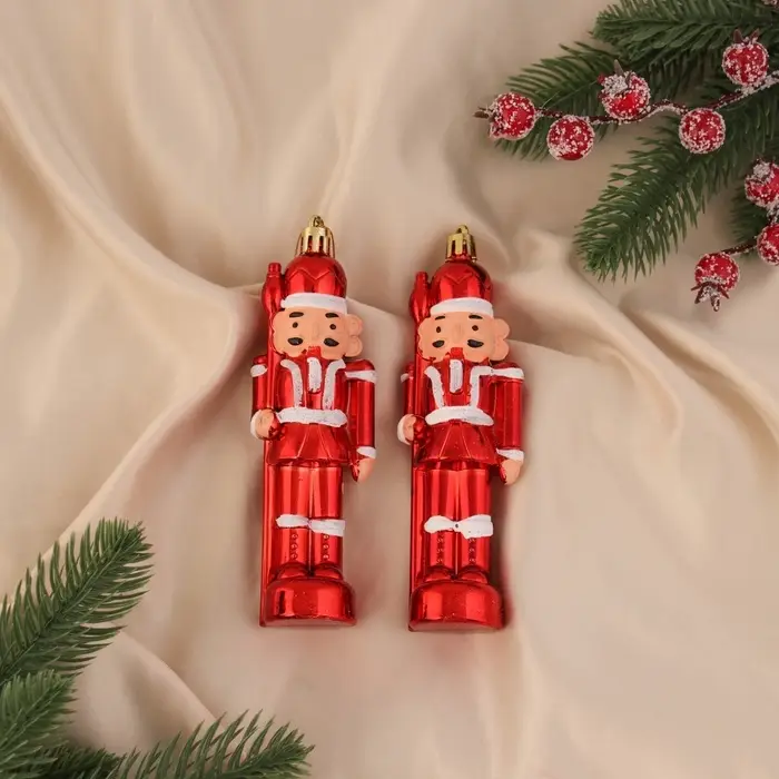 Ёлочные игрушки 2 шт. «Зимнее волшебство. Щелкунчик» пластик,14×3 см, бело-красный Ёлочные игрушки 2 шт. «Зимнее волшебство. Щелкунчик» пластик,14×3 см, бело-красный