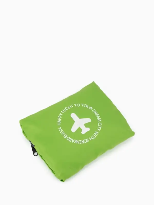 Сумка дорожная на молнии, складная в косметичку, наружный карман, держатель для чемодана, серая, зелёная