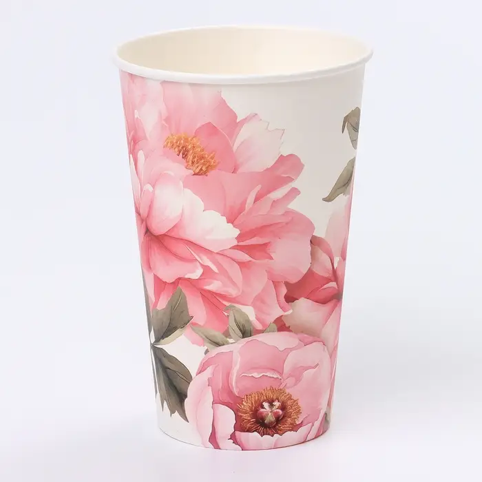 Стакан одноразовый бумажный для кофе «Пионы», 400 мл