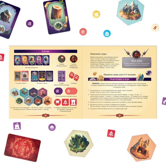 Настольная игра «Игра за власть», 167 карт, 174 жетона, 41 тайл, 2 кубика, 10+ Настольная игра «Игра за власть», 167 карт, 174 жетона, 41 тайл, 2 кубика, 10+