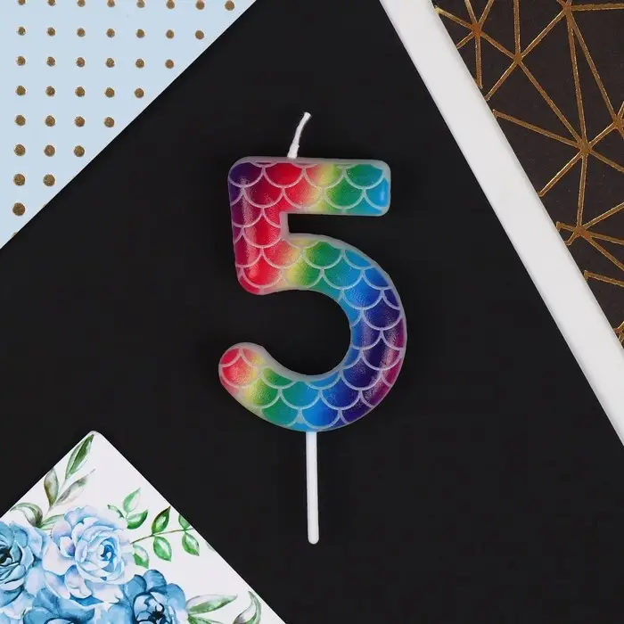 Свеча для торта, цифра &laquo;5&raquo;, разноцветная, 5,5 х 8 см.