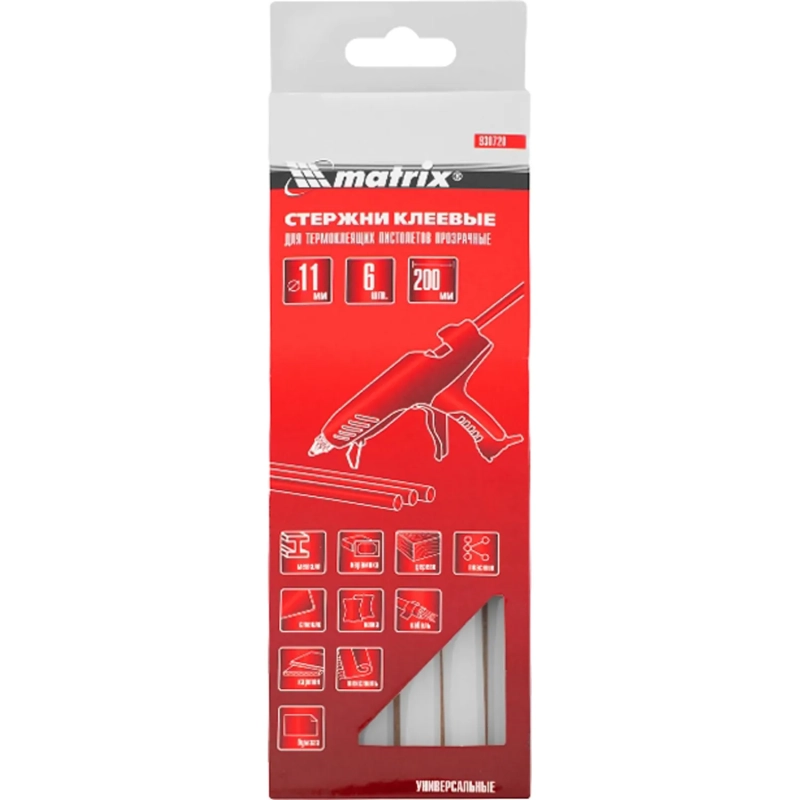 Стержни клеевые 11х200 мм прозрачный 6 шт Matrix 930720