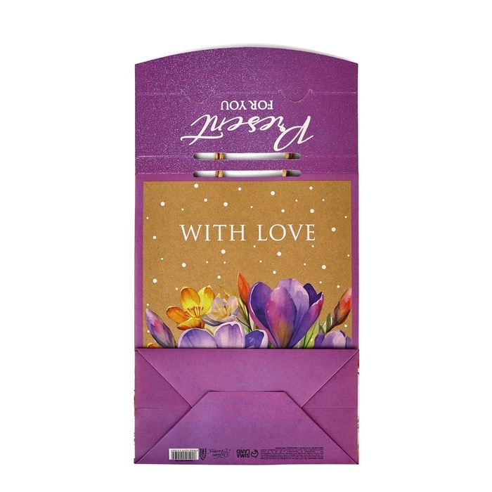 Пакет с клапаном «Подарок», цветы, крафт, глиттер, 19,5 × 10 × 25.2 см Пакет с клапаном «Подарок», цветы, крафт, глиттер, 19,5 × 10 × 25.2 см