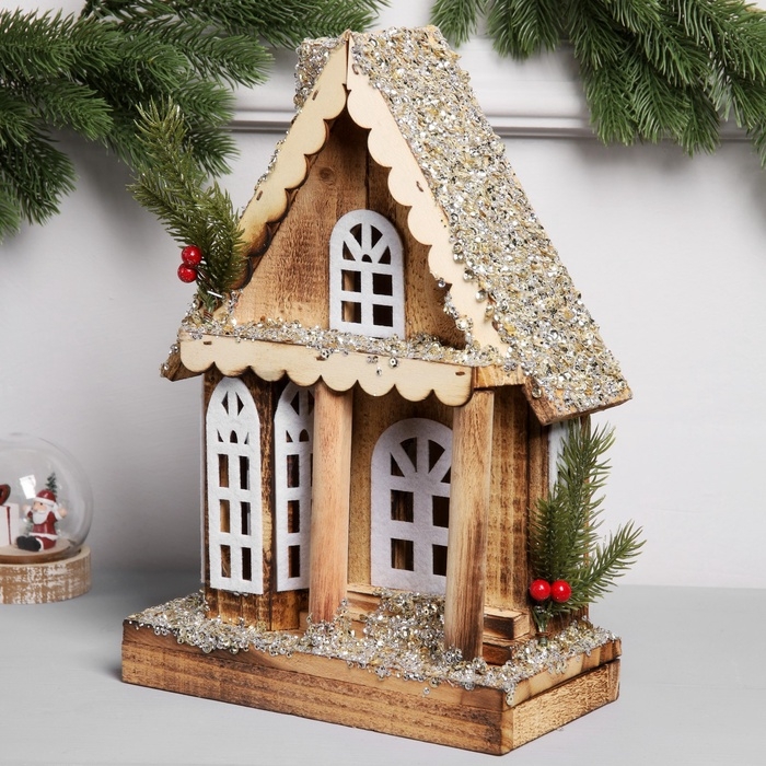 Фигура деревянная Фигура деревянная "Изба", 21х12х23 см, 5 LED, батарейки AAx2 (не в комплекте), свечение теплое белое