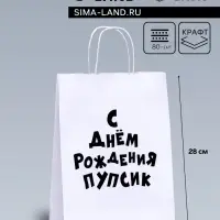 Пакет подарочный с приколами, крафт «Пупсик», белый, 24×14×28 см, 1 шт.