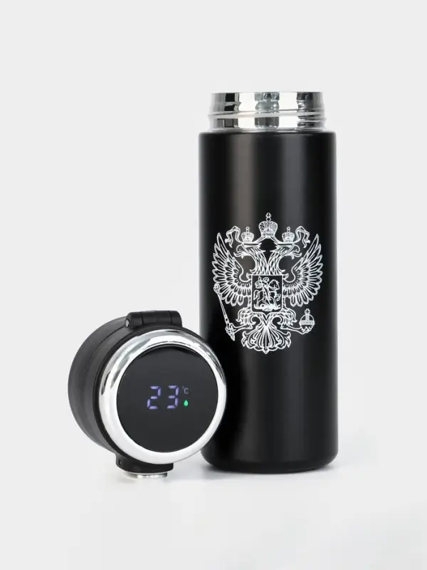 Термос, 420 мл, Simple &laquo;Герб&raquo;, сохраняет тепло 8 ч, с термометром