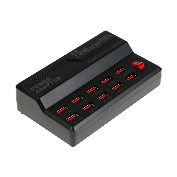 Зарядная станция WLX-838, 10 USB, 60 W, 12 А, выключатель, чёрная Зарядная станция WLX-838, 10 USB, 60 W, 12 А, выключатель, чёрная